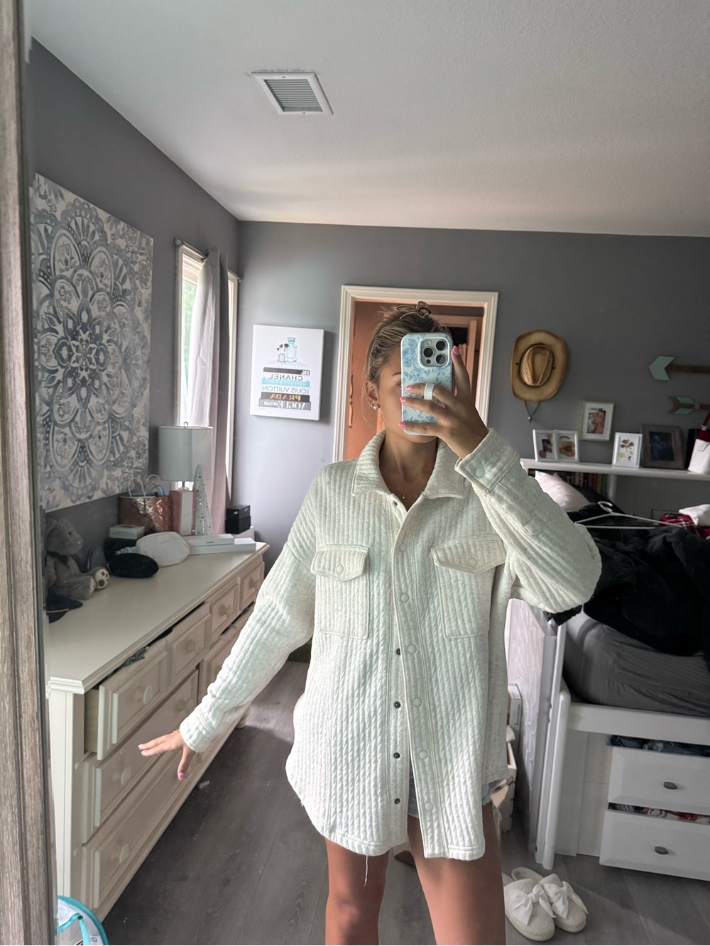 aerie Cream Quilted Button-Down Shirt Jacket
